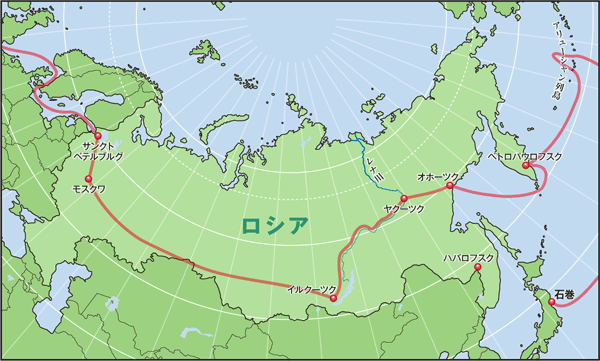 若宮丸漂流民の足跡地図（ロシア周辺）