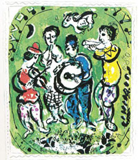マルク・シャガール《緑の地の楽師》 1963年 リトグラフ